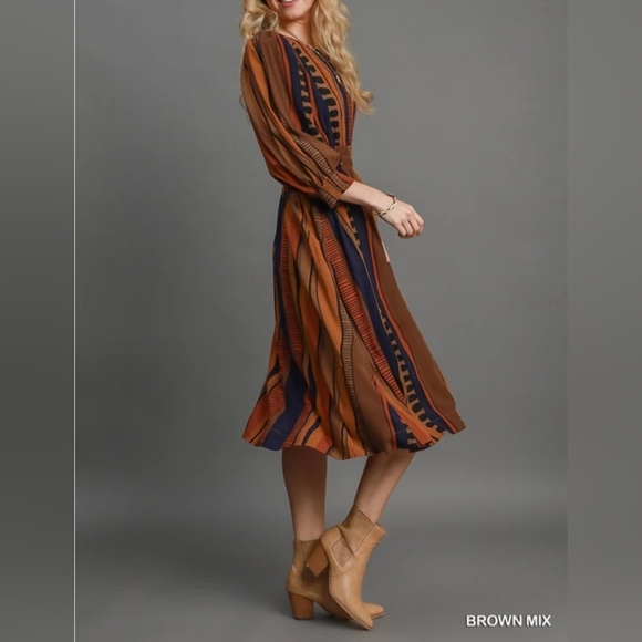 Western Boho Midi Dress Rust Stripe | Anthropologie Style Desert Boho | Umgee - Picture 3 of 6